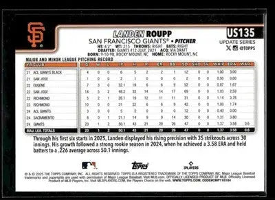 2025 Topps Update Landen Roupp #US135 San Francisco Giants