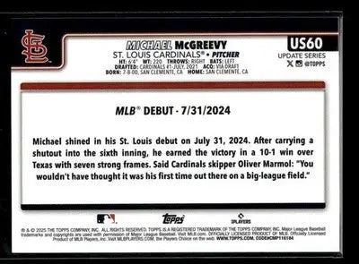 2025 Topps Update Michael McGreevy #US60 St. Louis Cardinals