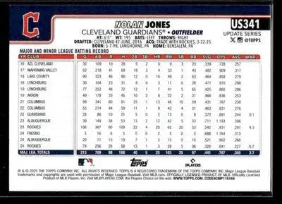 2025 Topps Update Nolan Jones #US341 Cleveland Guardians