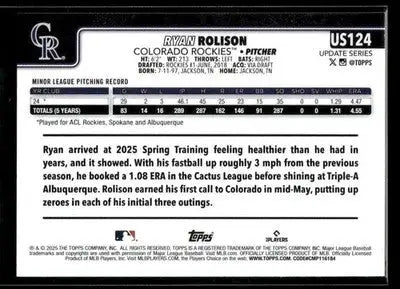 2025 Topps Update Ryan Rolison #US124 RC Colorado Rockies