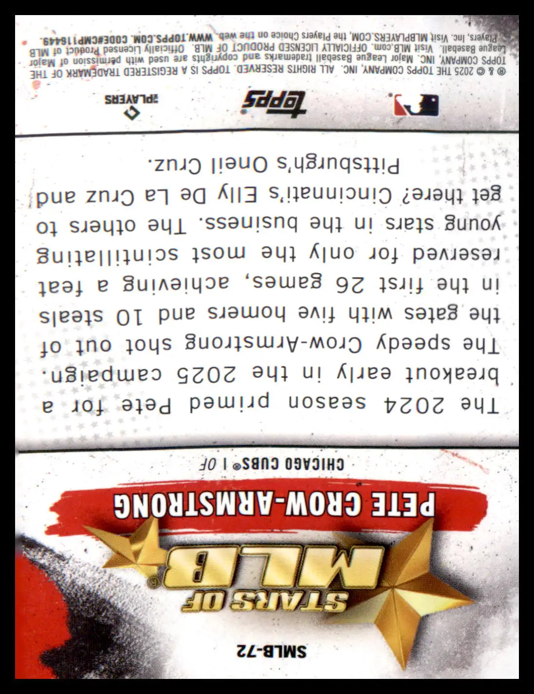 2025 Topps Update Stars of MLB #SMLB-72 Pete Crow-Armstrong - Baseball Card Single