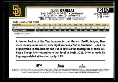 2025 Topps Update Tirso Ornelas #US147 Topps Logo Foil RC San Diego Padres