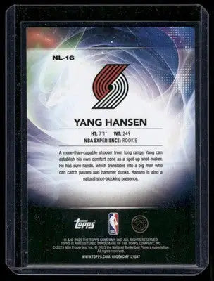 2025 Topps Yang Hansen #NL-16 RC Basketball - Basketball Card Single