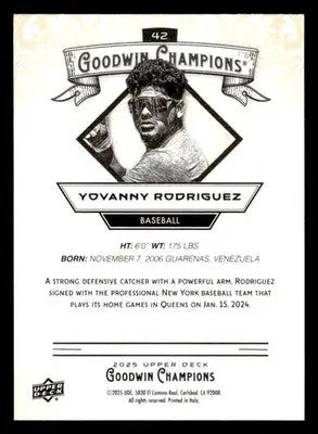 2025 Upper Deck Goodwin Champions #42 Yovanny Rodriguez - Baseball Card Single