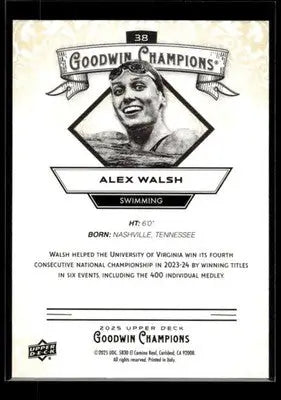 2025 Upper Deck Goodwin Champions Alex Walsh #38 Swimming - Swimming Card Single