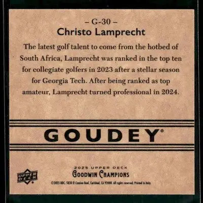 2025 Upper Deck Goodwin Champions Christo Lamprecht #G-30 Goudey Georgia Tech - Sports Memorabilia