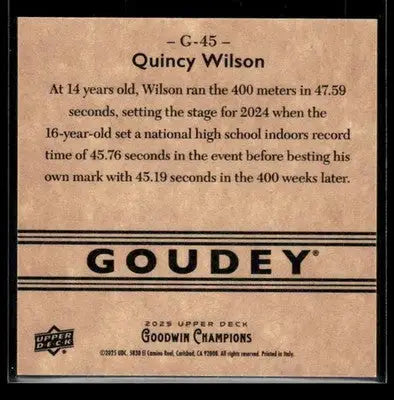2025 Upper Deck Goodwin Champions Quincy Wilson #G-45 Goudey Track - Other