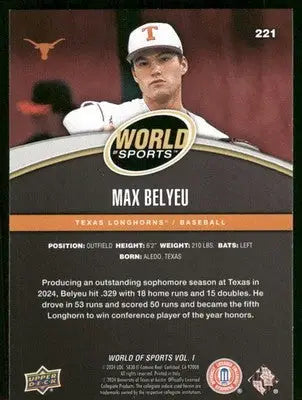2025 Upper Deck World Sports Max Belyeu #221 Baseball - Baseball Card Single