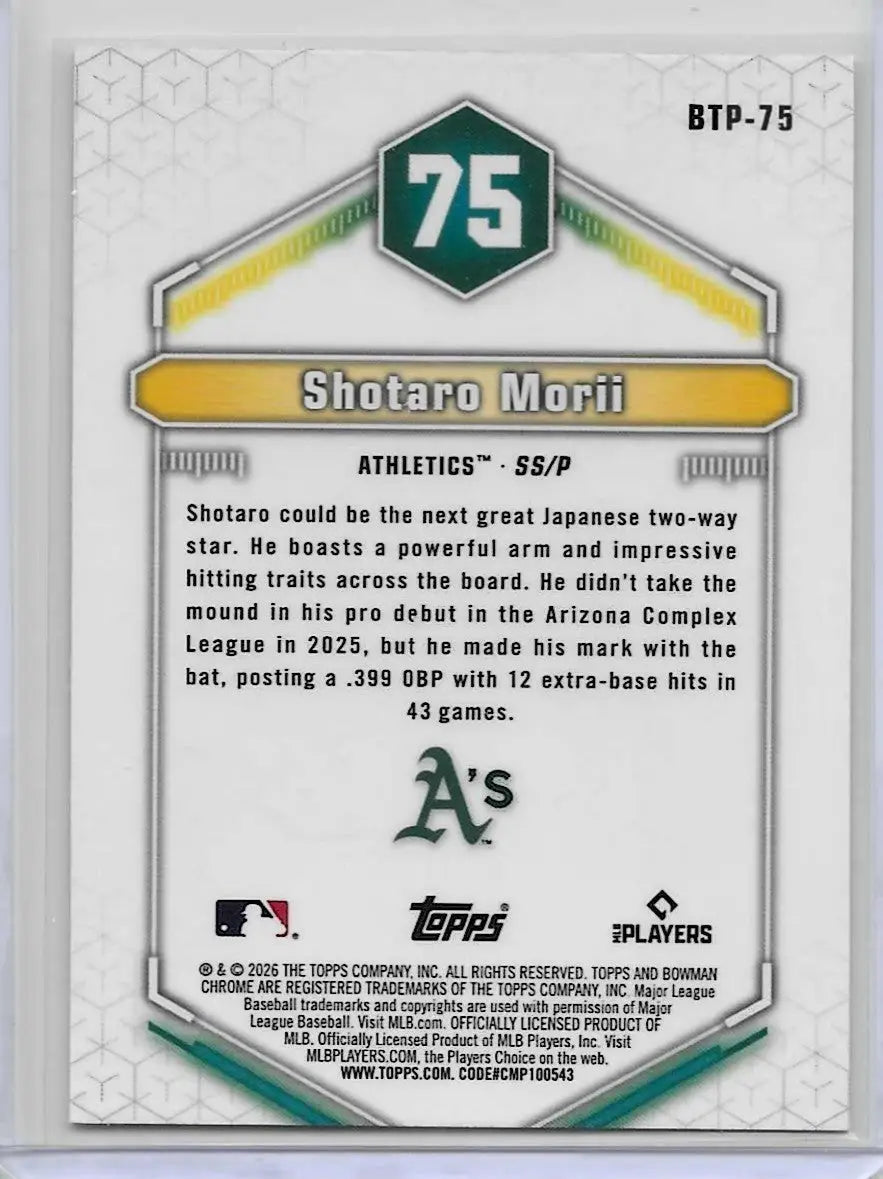 2026 Bowman #BTP-75 Shotaro Morii Bowman Scouts’ Top 100 (1276) - Baseball Card Single
