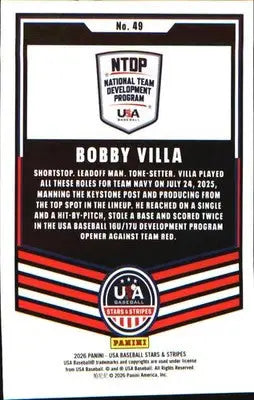2026 Panini Stars & Stripes Prizm USA Baseball #49 Bobby Villa