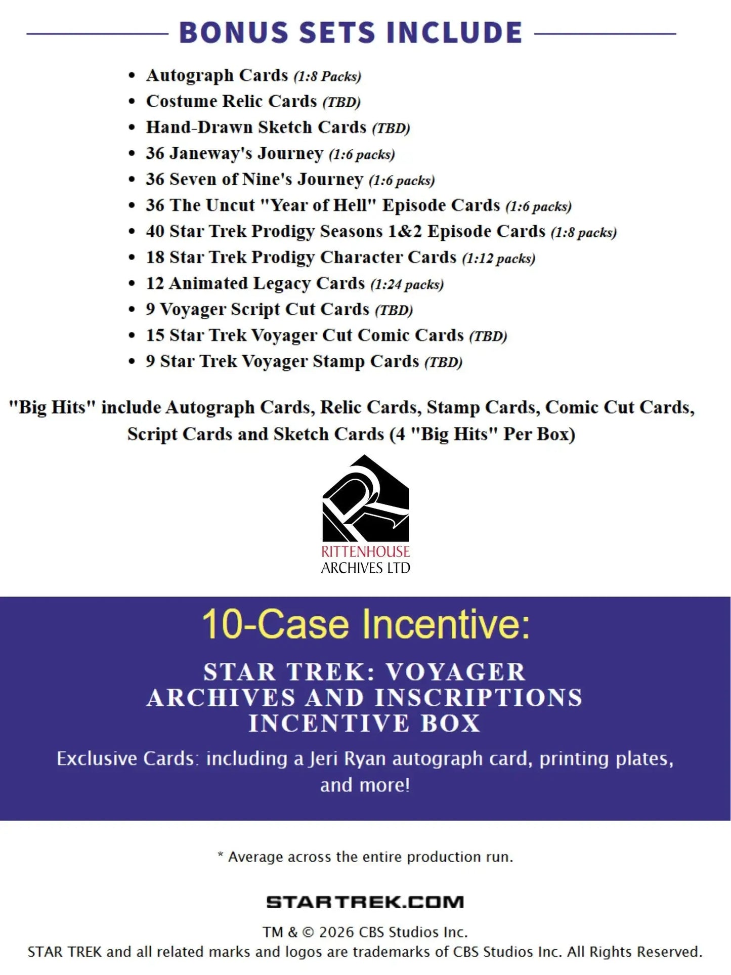 2026 Rittenhouse Star Trek Voyager Archives & Inscriptions Hobby Box - Star Trek Card Box