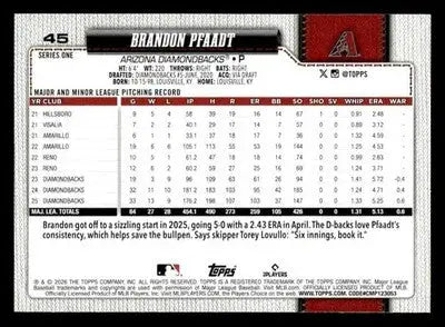 2026 Topps Brandon Pfaadt #45 Arizona Diamondbacks - Baseball Card Single