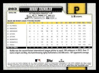 2026 Topps Bubba Chandler #283 RC Pittsburgh Pirates - Baseball Card Single
