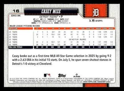 2026 Topps Casey Mize #16 Detroit Tigers