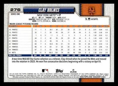 2026 Topps Clay Holmes #276 New York Mets - Baseball Card Single