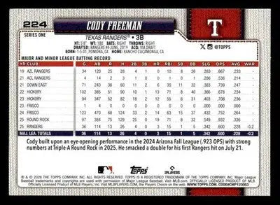 2026 Topps Cody Freeman #224 RC Texas Rangers - Baseball Card Single