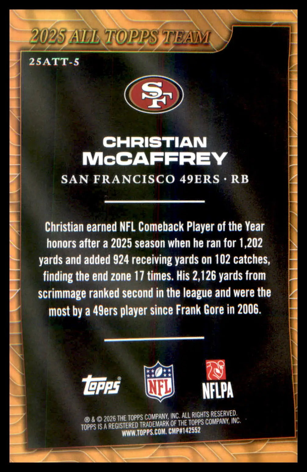 2026 Topps Flagship 2025 All Topps Flagship Team #25ATT-5 Christian McCaffrey - Football Card Single