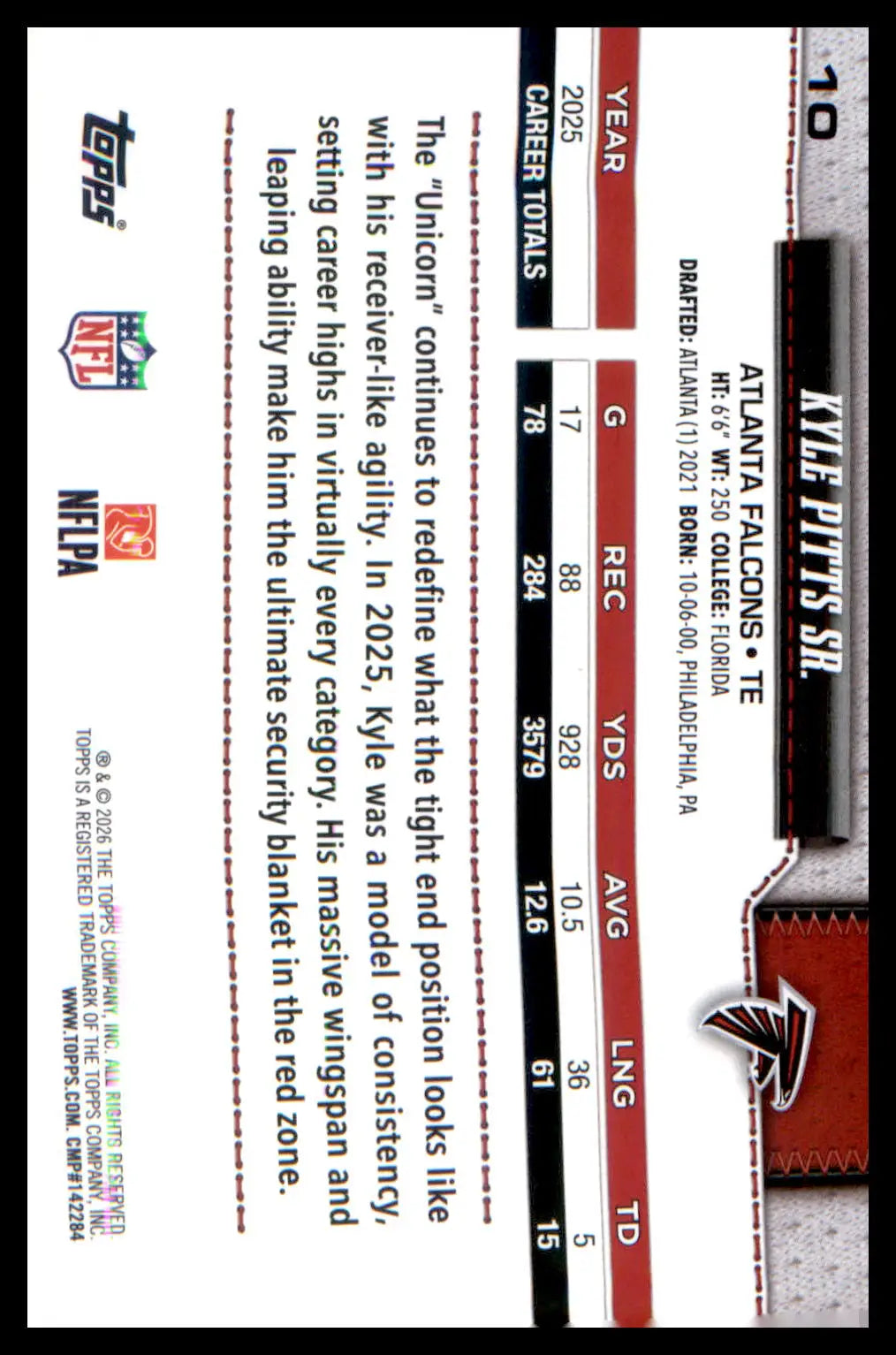 2026 Topps Flagship Football Base #10 Kyle Pitts