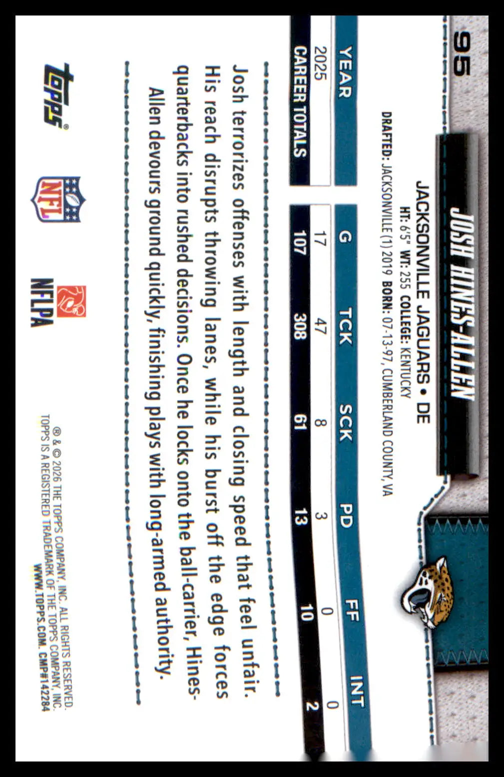 2026 Topps Flagship Football Base #95 Josh Hines-Allen