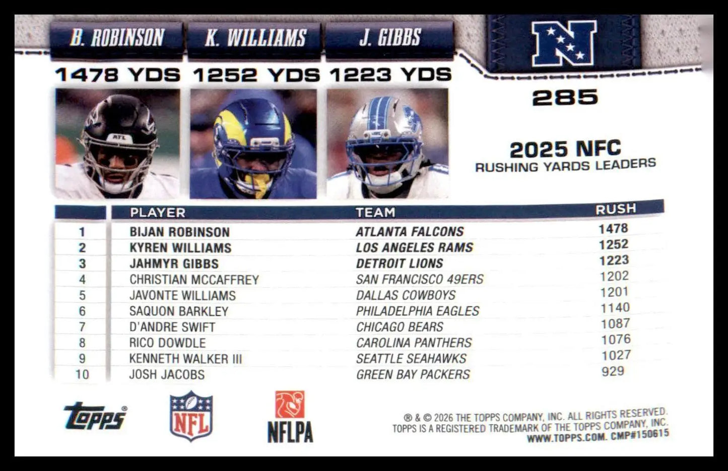 2026 Topps Flagship Football Silver Holo Foil # NFL Rushing Leaders - Football Card Single