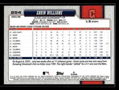 2026 Topps Gavin Williams #254 Sandglitter Cleveland Guardians - Baseball Card Single