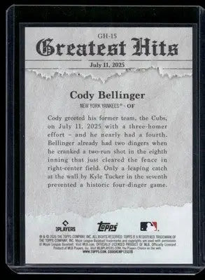 2026 Topps Greatest Hits Cody Bellinger #GH-15 Baseball - Baseball Card Single