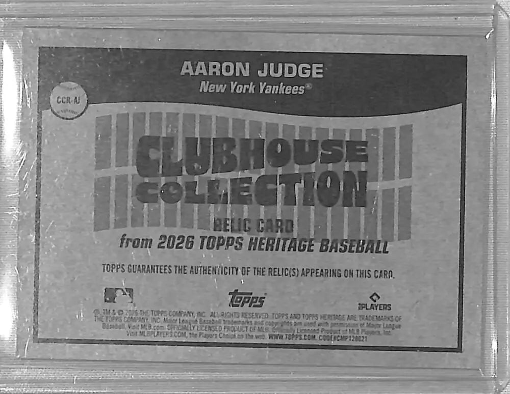 2026 Topps Heritage Clubhouse Collection #CCR-AJ Aaron Judge NM-MT MEM New York Yankees - Baseball Card Single