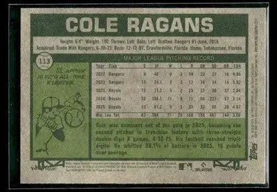 2026 Topps Heritage Cole Ragans #113 Dark Gray Kansas City Royals - Baseball Card Single