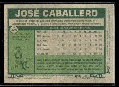 2026 Topps Heritage José Caballero #328 New York Yankees - Baseball Card Single