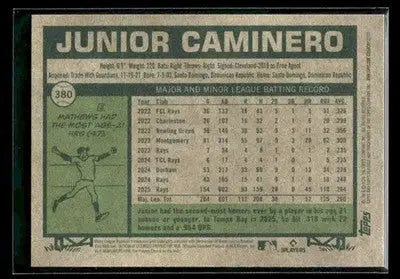 2026 Topps Heritage Junior Caminero #380 Tampa Bay Rays - Baseball Card Single