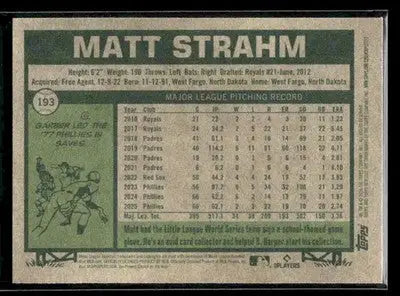 2026 Topps Heritage Matt Strahm #193 Philadelphia Phillies - Baseball Card Single