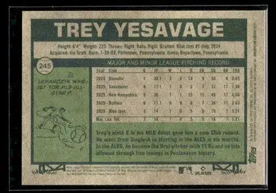 2026 Topps Heritage Trey Yesavage #245 RC Toronto Blue Jays - Baseball Card Single