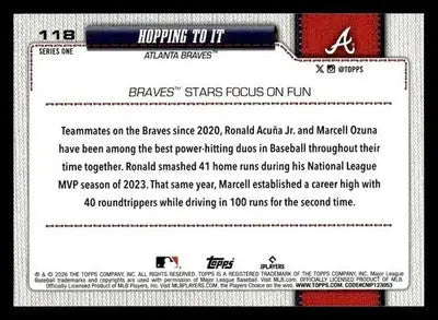 2026 Topps Hopping to It #118 Atlanta Braves - Baseball Card Single