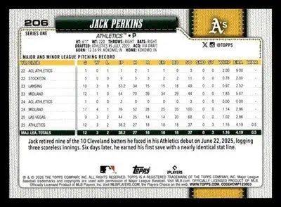 2026 Topps Jack Perkins #206 RC Athletics - Baseball Card Single