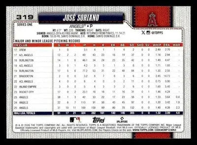 2026 Topps José Soriano #319 Los Angeles Angels - Baseball Card Single