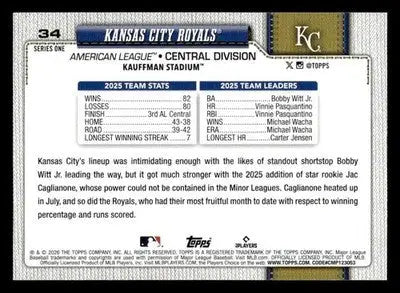2026 Topps Kansas City Royals #34 Kansas City Royals - Baseball Card Single