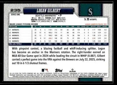 2026 Topps Logan Gilbert #235 Sandglitter Seattle Mariners - Baseball Card Single