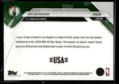 2026 Topps Now All-Star Game Jaylen Brown #AS22 PR 4967 Boston Celtics - Basketball Card Single