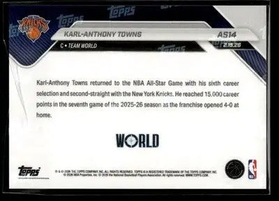 2026 Topps Now All-Star Game Karl-Anthony Towns #AS14 PR 4967 New York Knicks - Basketball Card Single