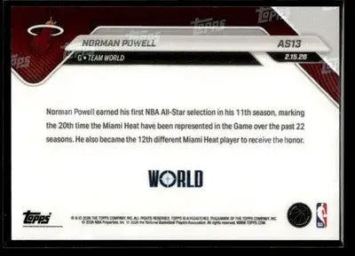 2026 Topps Now All-Star Game Norman Powell #AS13 PR 4967 Miami Heat