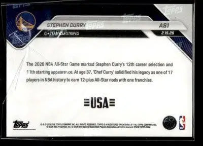2026 Topps Now All-Star Game Stephen Curry #AS1 PR 4967 Golden State Warriors