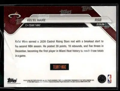 2026 Topps Now Rising Stars Kel’El Ware #RS8 Rising Stars Foil Parallel SP Heat