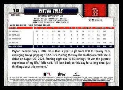 2026 Topps Payton Tolle #15 RC Boston Red Sox - Baseball Card Single