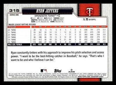 2026 Topps Ryan Jeffers #315 Minnesota Twins - Baseball Card Single