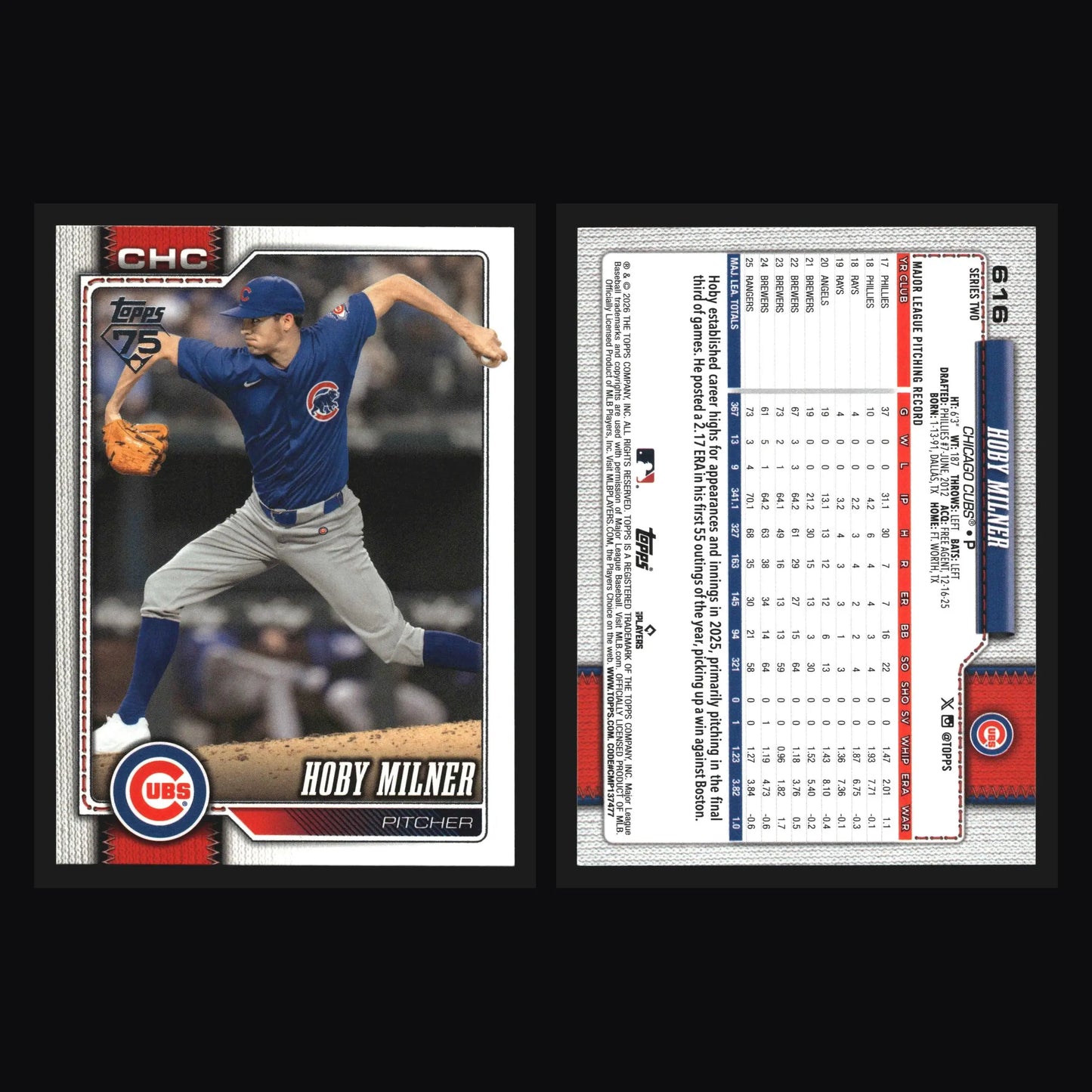2026 Topps Series 2 #616 Hoby Milner Chicago Cubs - Baseball Card Single