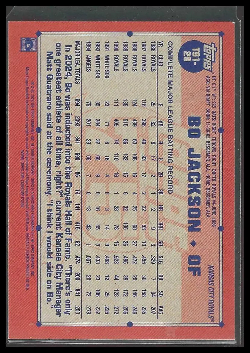 2026 Topps #T91-29 75th Annvy Bo Jackson Blue Crackle Foil #/150 Royals - Baseball Card Single