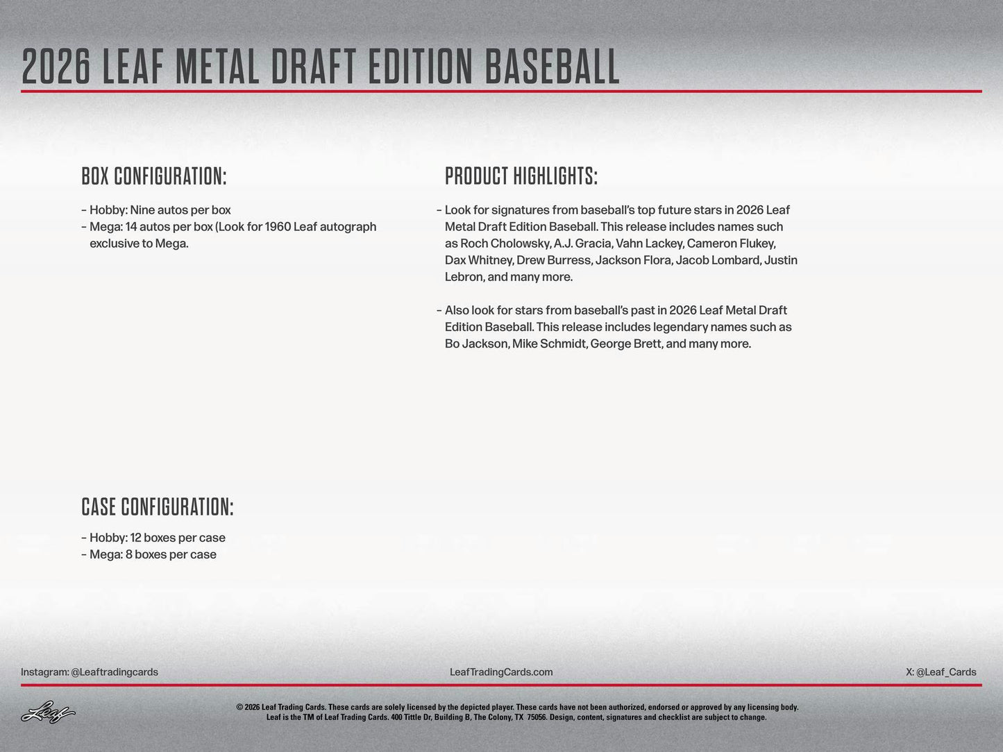 2026 Leaf Metal Draft Baseball Mega Box | Columbia Sports Cards | Columbia Hobby - Sports Card Boxes - Toploaders - Card Savers.