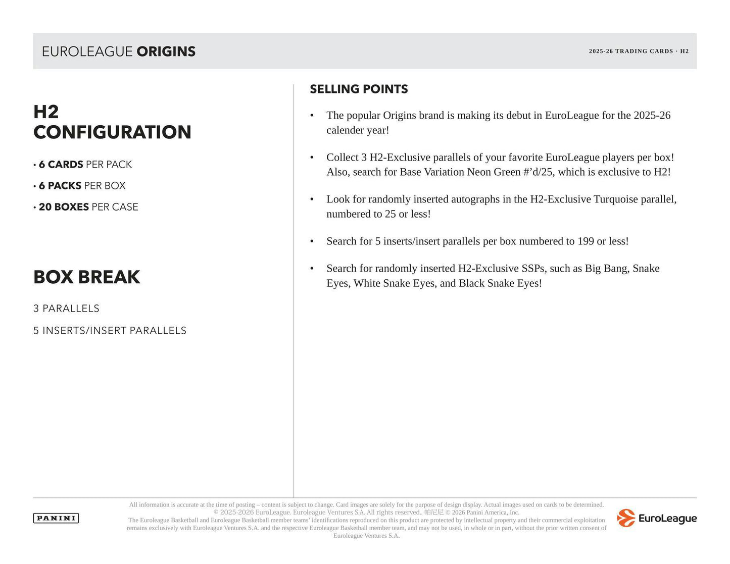2025/26 Panini Origins EuroLeague Basketball H2 Box | Columbia Sports Cards | Columbia Hobby - Sports Card Boxes - Toploaders - Card Savers.