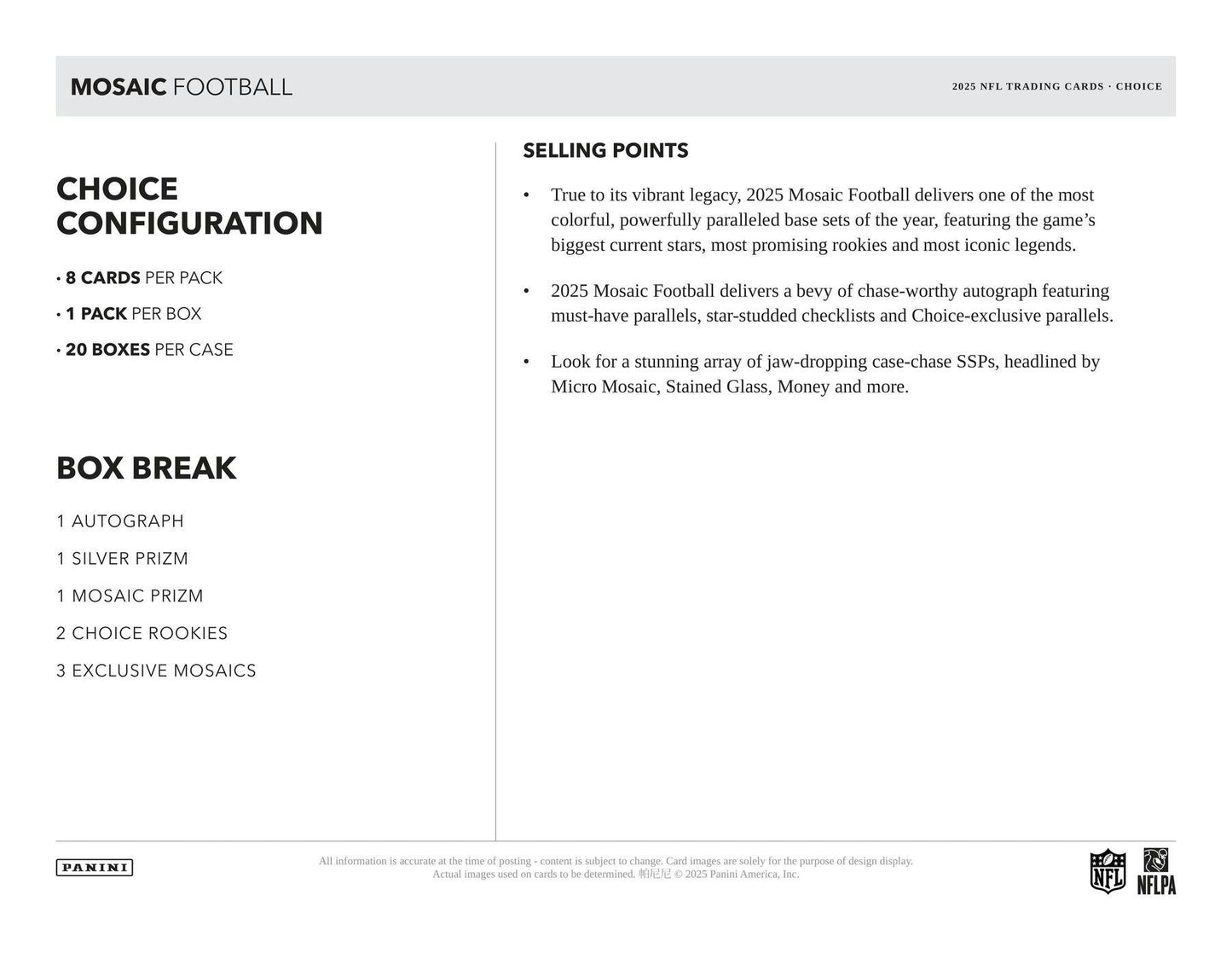 2025 Panini Mosaic Football Choice Box | Columbia Sports Cards
