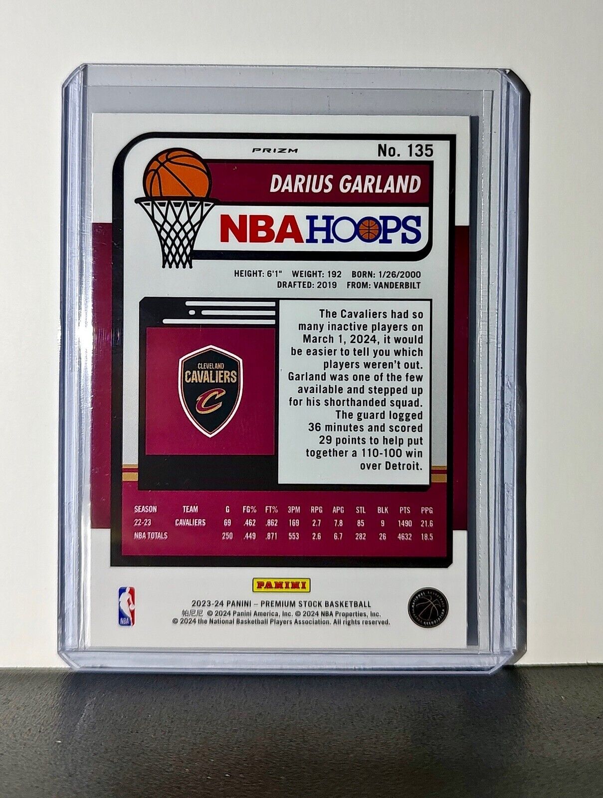 Darius Garland 2023-24 Panini Premium NBA Hoops #135 Disco Prizm Card Cavaliers